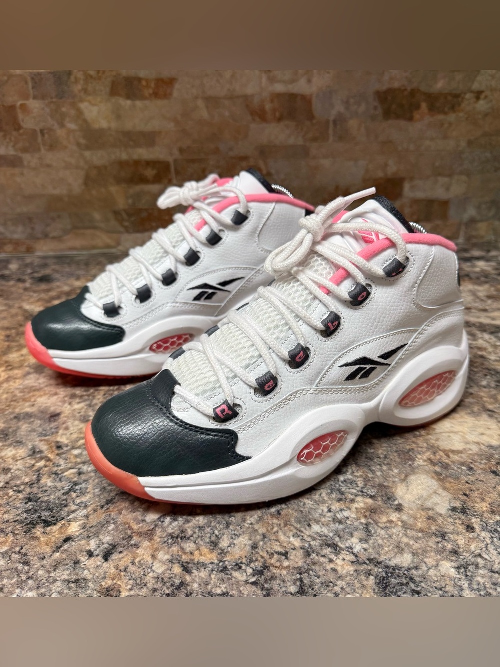 RARE Womens Size 7 Reebok Allen Iverson Question Mid Pink Gravel White